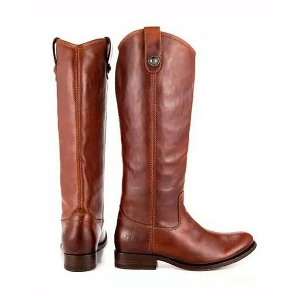 FRYE | Melissa Button Tall Leather Riding Boots in Brown Cognac | Sz 9.5 - Picture 1 of 16